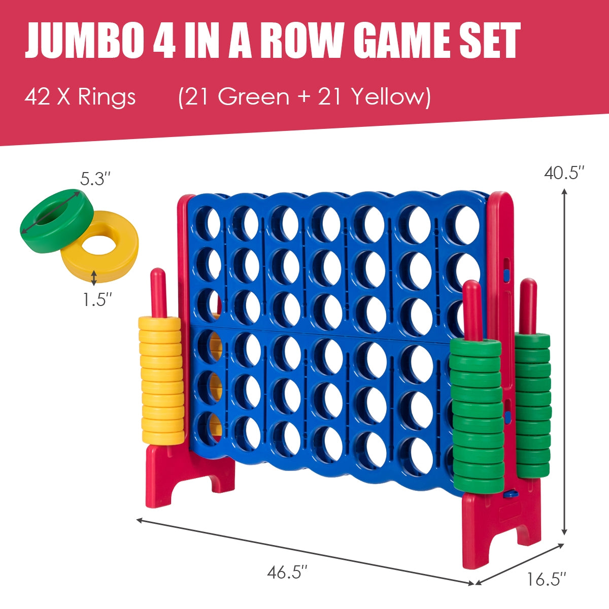 Jumbo 4-to-Score Giant Game Set with 42 Jumbo Rings and Quick-Release Slider-Blue