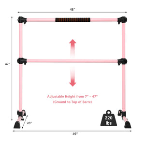 4 Feet Portable Ballet Barre with Adjustable Height-Pink
