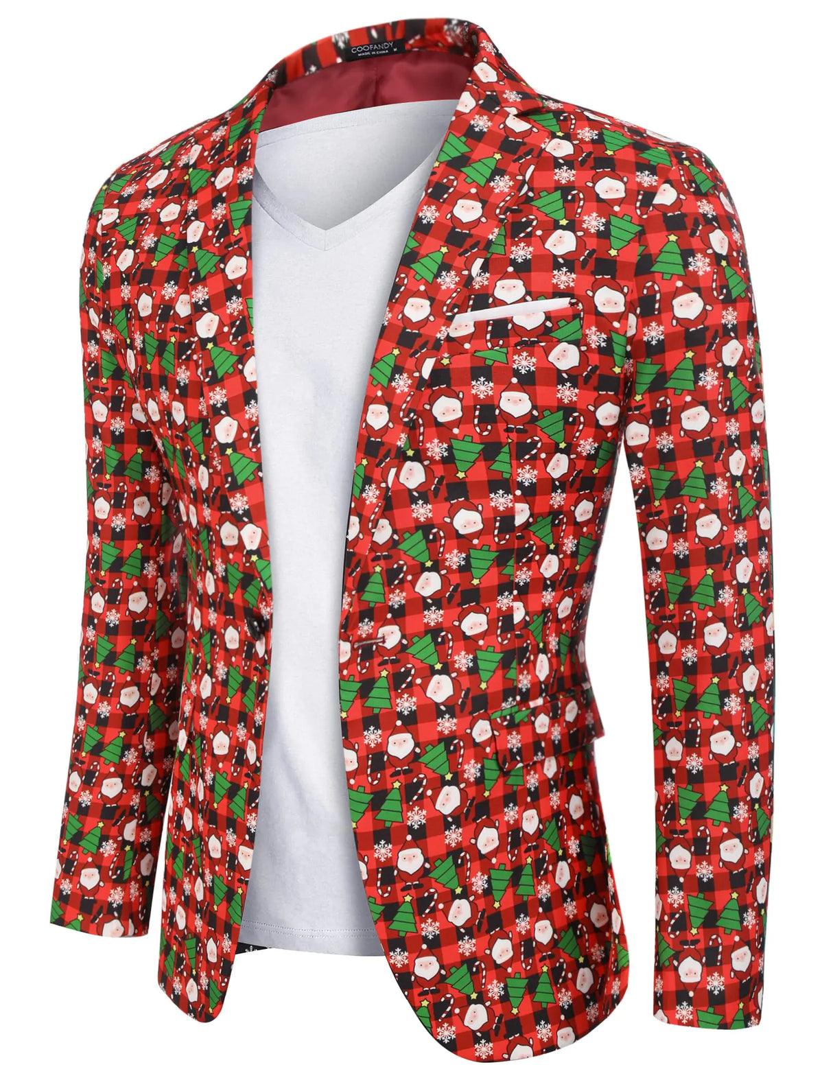 COOFANDY Christmas Jackets for Men Plaid Sport Coat Ugly Christmas Blazer (Christmas Blazer - Xmas Buffalo Plaid XL)