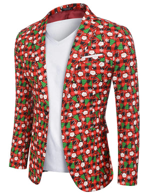 COOFANDY Christmas Jackets for Men Plaid Sport Coat Ugly Christmas Blazer (Christmas Blazer - Xmas Buffalo Plaid XL)