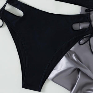 Sport Solid Color Athletic Bikinis Set Women's Two Piece Swimsuits Tie Knot Padded Push Up Modern Bikini Sets Women High Waist Swimsuit Rope Bow Bikini Set With Long Sleeves Bathing Suits