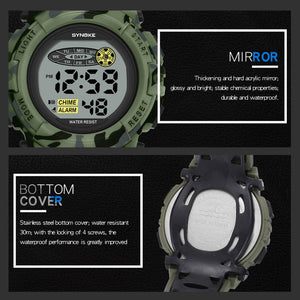 Sports Military Kids Digital Watches Student Childrens Watch Fashion Luminous Led Alarm Camouflage Green Waterproof Digital Sport Watches For Kids Birthday Presents Gifts