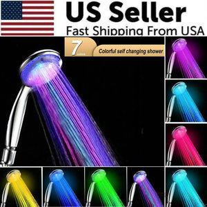 Handheld 7 Color Changing LED Light Water Bath Home Bathroom Shower Head Glow