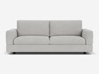 The Stage Track Sofa is a modern two-seater in light gray, featuring plush cushions and a minimalist design. It boasts square arms and a low-profile base, set against a plain white background.