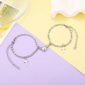 Stainless Steel Heart Shaped Magnet Attraction Bracelet For Couples Paired Bracelets Magnetic Heart Bracelet For Couples Mutual Attraction Cuban Chain Elegant Bracelet Couple Bracelets