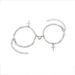 Stainless Steel Heart Shaped Magnet Attraction Bracelet For Couples Paired Bracelets Magnetic Heart Bracelet For Couples Mutual Attraction Cuban Chain Elegant Bracelet Couple Bracelets