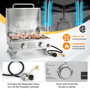 Stainless Steel Propane Grill with Lid for Outdoor Camping Tailgating Picnic Party-Silver