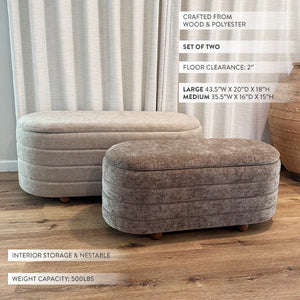 Upholstered Nesting Storage Bench, Set of 2