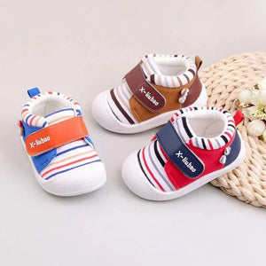 Striped baby toddler shoes non-slip soft bottom velcro
