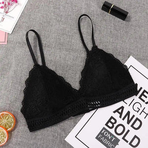 Stunning Women's French Style Lace Bra Girls Triangle Cup Lingerie With Deep V Wireless Underwear Soft Thin Seamless Bra