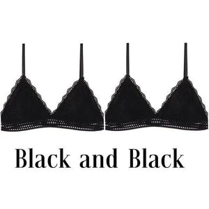 Stunning Women's French Style Lace Bra Girls Triangle Cup Lingerie With Deep V Wireless Underwear Soft Thin Seamless Bra