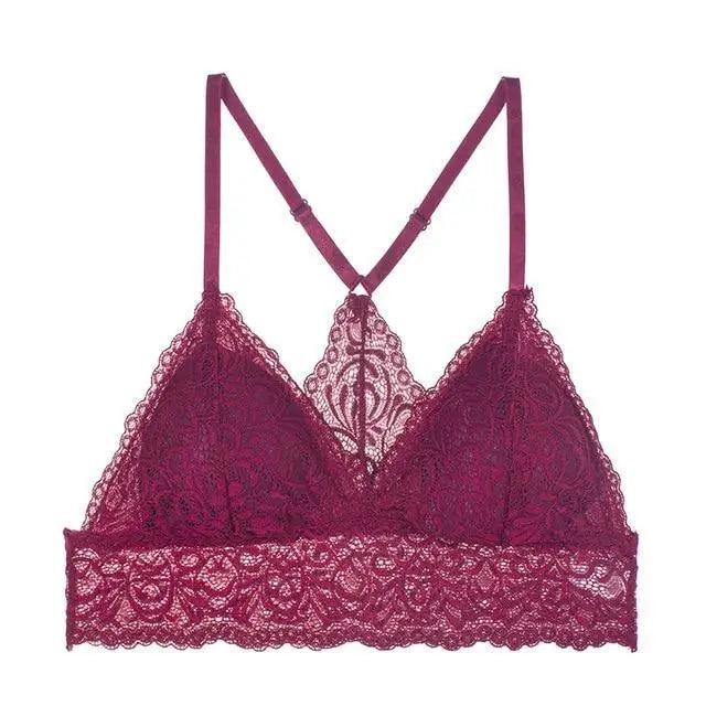 Stunning Women's French Style Lace Bra Girls Triangle Cup Lingerie With Deep V Wireless Underwear Soft Thin Seamless Bra