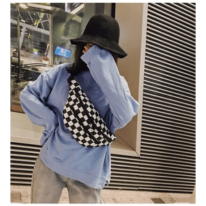 Stylish And Fashionable Fanny Bag For Women Rave Festival Bum Travel Waist Pack Black And White Checkered