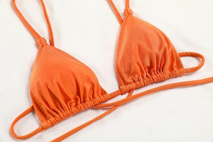 Summer Bikini Luxury Swimwear Women Folds Bikini Set Women's Bikini Set Two Piece Ribbed Front Back Self-tie Triangle Bikini Charming Bottom Bathing Suit Women Swimsuit Lace Up Bikinis For Beach