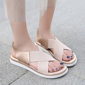 Summer Comfy Slip On Women Sandals Elastic Textile Sandals Casual Beach Shoes For Woman Classics Non-slip Lightweight Flat Sandals Fashion Sandals Ankle Strap Flat Sandals