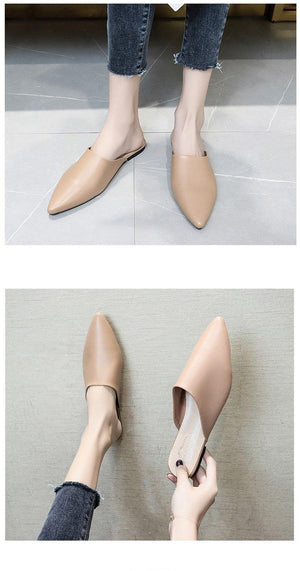 Summer Elegant Ladies Slippers Slip On Square Heel Shoes High Heels Women Pumps Women Flats Elastic Mules Comfortable Slip On Women's Flats Loafers Casual Flat Shoes