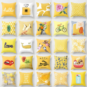 Summer Fashion Fresh Yellow Cute Pillows Case Geometry Yellow Pillow Case Cushion Cover Polyester Pillowcase Floral Cushion Case Modern Decorative Pillows For Bed Sofa Couch 45x45CM