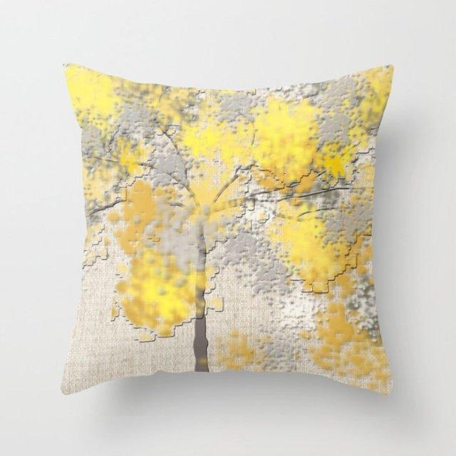 Summer Fashion Fresh Yellow Cute Pillows Case Geometry Yellow Pillow Case Cushion Cover Polyester Pillowcase Floral Cushion Case Modern Decorative Pillows For Bed Sofa Couch 45x45CM