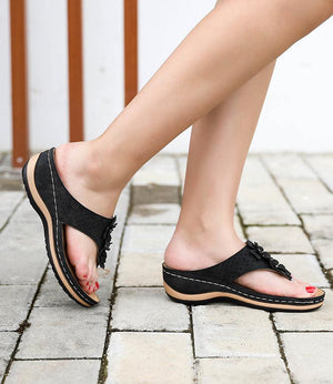 Summer Flat Sandal For Women Multicolor Handmade Retro Flowers Flip-Flops Women Slippers Cute Flat Summer Flats Sandals Women Strappy Flat Open Toe Sandals
