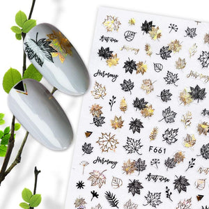 Summer Glitter Nail Decals Stickers Gold Black White Leaf Manicuring Foils Geometric Slider Nail Art Adhesive Decor Adhesive 3D Wave Design Decoration for Women Girls Art Stickers Decal Decoration Metallic Curve Strip Line Nail Decor