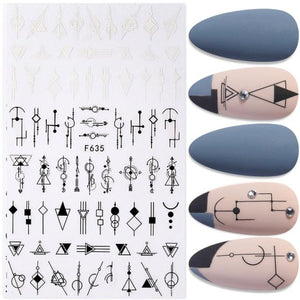 Summer Glitter Nail Decals Stickers Gold Black White Leaf Manicuring Foils Geometric Slider Nail Art Adhesive Decor Adhesive 3D Wave Design Decoration for Women Girls Art Stickers Decal Decoration Metallic Curve Strip Line Nail Decor