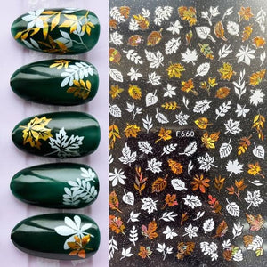 Summer Glitter Nail Decals Stickers Gold Black White Leaf Manicuring Foils Geometric Slider Nail Art Adhesive Decor Adhesive 3D Wave Design Decoration for Women Girls Art Stickers Decal Decoration Metallic Curve Strip Line Nail Decor