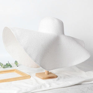 Summer Large Wide Brim Foldable Sun Hats For Women Foldable Sun Hat Wide Brim Summer Straw Floppy Beach Hat Oversized Sun Hat Modern Travel Straw Hat Fashionable Lady UV Protection Beach Hat 54-57cm
