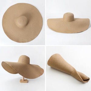 Summer Large Wide Brim Foldable Sun Hats For Women Foldable Sun Hat Wide Brim Summer Straw Floppy Beach Hat Oversized Sun Hat Modern Travel Straw Hat Fashionable Lady UV Protection Beach Hat 54-57cm