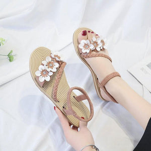 Summer Shoes Woman Sandals Elastic Ankle Strap Flat Sandals Flowers Beach Ankle Strap Sandals Slip On Flat Sandal Elastic Comfort Summer Shoes Comfortable Quick-Drying Casual Sandal
