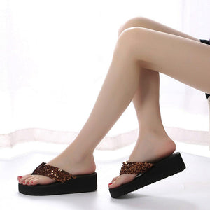 Summer Women Flip Flops Casual Sequins Anti-Slip Slippers Beach Flip Flat Sandals Beach Open Toe Shoes Womens Glitter Bling Fancy Slide Flat Low Sparkle Sandals Elegant Shoes