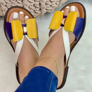Summer Women Stylish Flat Sandals Fashion Elegant Soft Colors Butterfly Knot Design