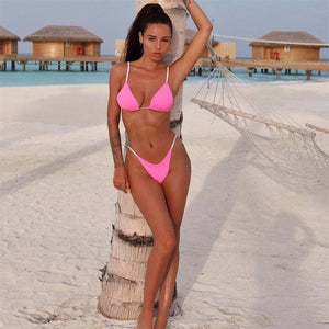 Swimwear Women Micro Bikini  Solid  Black G-String Swimsuits Bathers Bathing Suit 2 Piece Set  Bikinis For Women  Bathing Suit Women's Two-Piece Swimwear