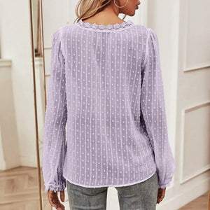 Swiss Dot Lace Panel Blouse