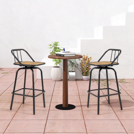 360 ° Swivel Bar Stool Set of 2 with Footrest and Backrest-Balck & Natural