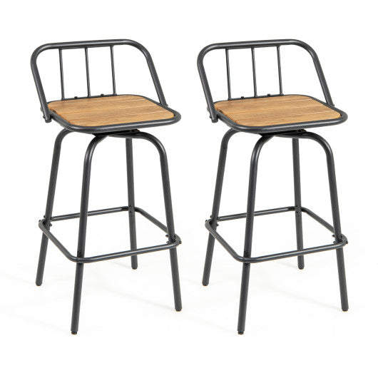 360 ° Swivel Bar Stool Set of 2 with Footrest and Backrest-Balck & Natural