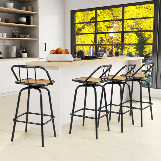 360 ° Swivel Bar Stool Set of 2 with Footrest and Backrest-Balck & Natural