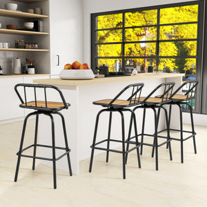 360 ° Swivel Bar Stool Set of 2 with Footrest and Backrest-Balck & Natural