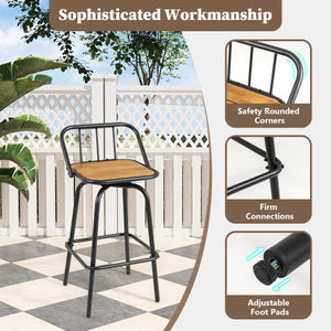 360 ° Swivel Bar Stool Set of 2 with Footrest and Backrest-Balck & Natural