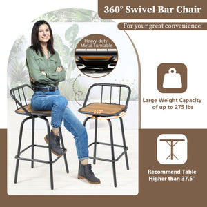 360 ° Swivel Bar Stool Set of 2 with Footrest and Backrest-Balck & Natural