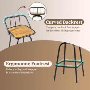 360 ° Swivel Bar Stool Set of 2 with Footrest and Backrest-Balck & Natural