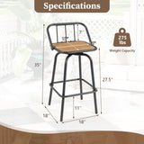 360 ° Swivel Bar Stool Set of 2 with Footrest and Backrest-Balck & Natural