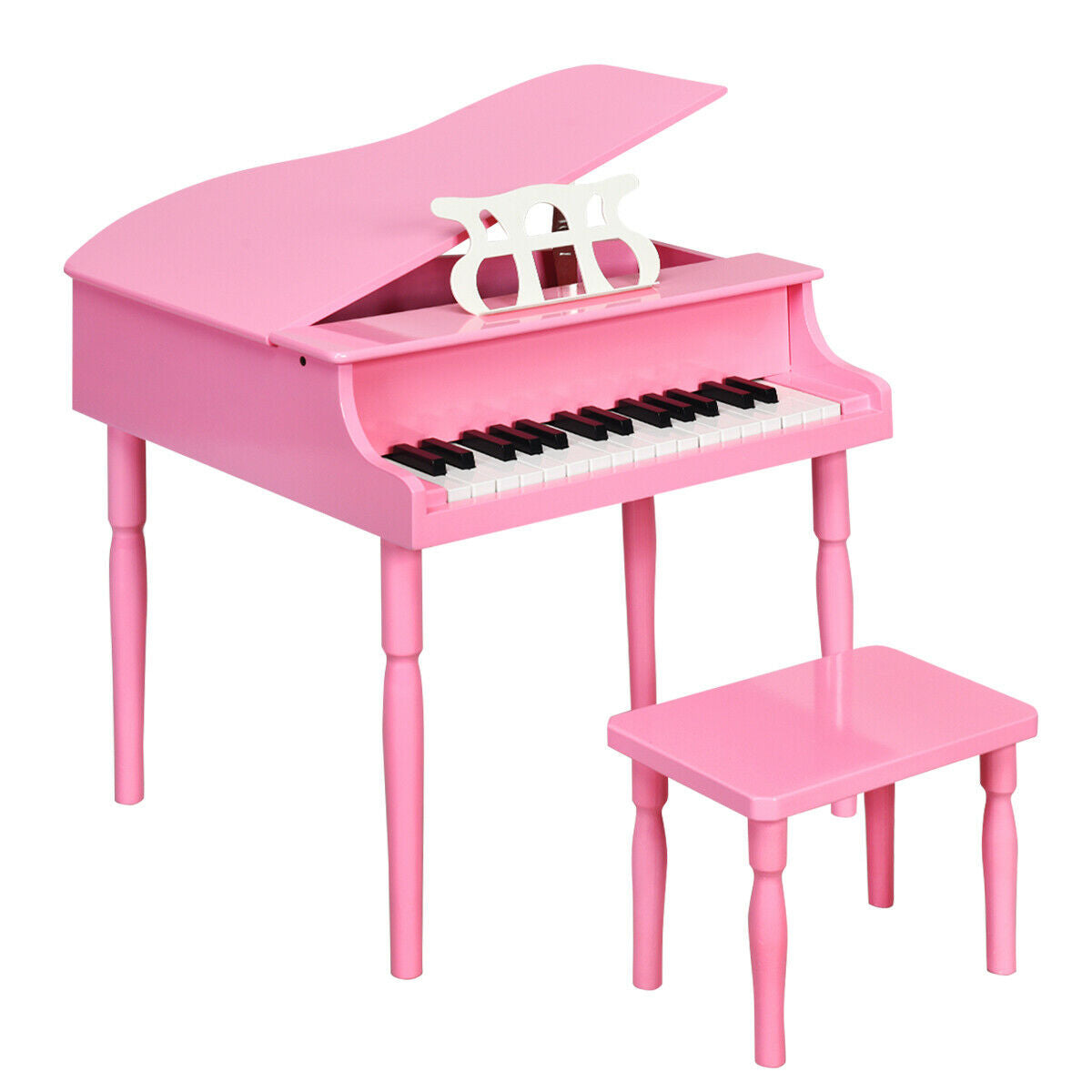 30-Key Wood Toy Kids Grand Piano with Bench & Music Rack-Black