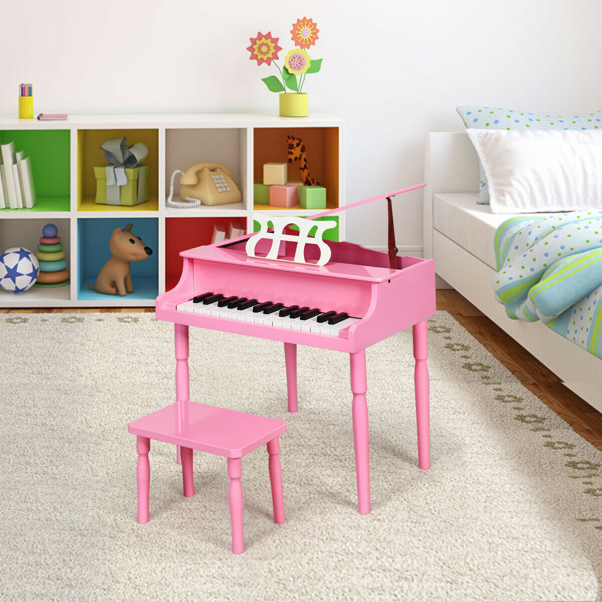 30-Key Wood Toy Kids Grand Piano with Bench & Music Rack-Black