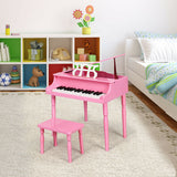 30-Key Wood Toy Kids Grand Piano with Bench & Music Rack-Black
