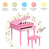 30-Key Wood Toy Kids Grand Piano with Bench & Music Rack-Black