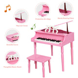 30-Key Wood Toy Kids Grand Piano with Bench & Music Rack-Black
