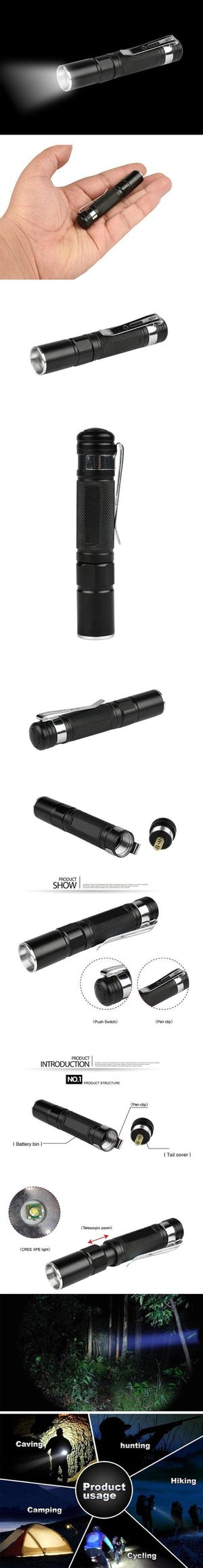 Tactical Adjustable Flashlight Super Bright LED Mini Flashlights With Belt Clip Waterproof Zoomable Mini Brightest Best Flashlights Portable Torch Powerful For  Hiking Camping