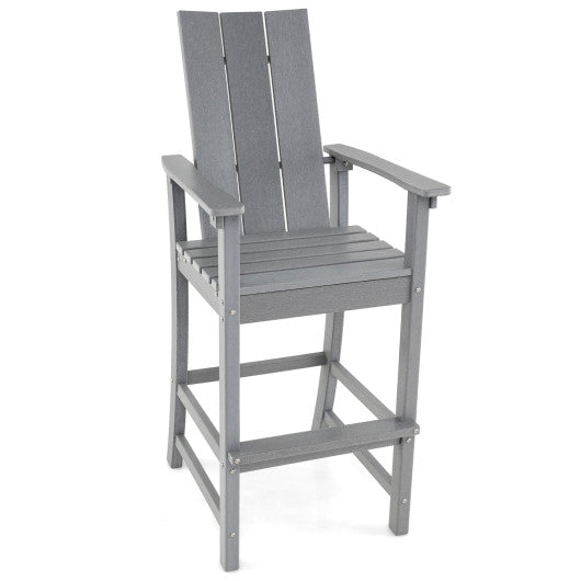 Tall Adirondack Chair Outdoor Bar Stool with Ergonomic Backrest for Backyard-Gray