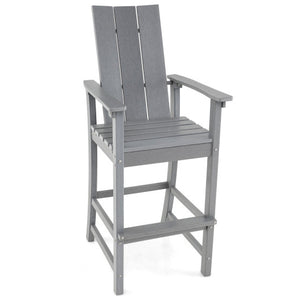 Tall Adirondack Chair Outdoor Bar Stool with Ergonomic Backrest for Backyard-Gray