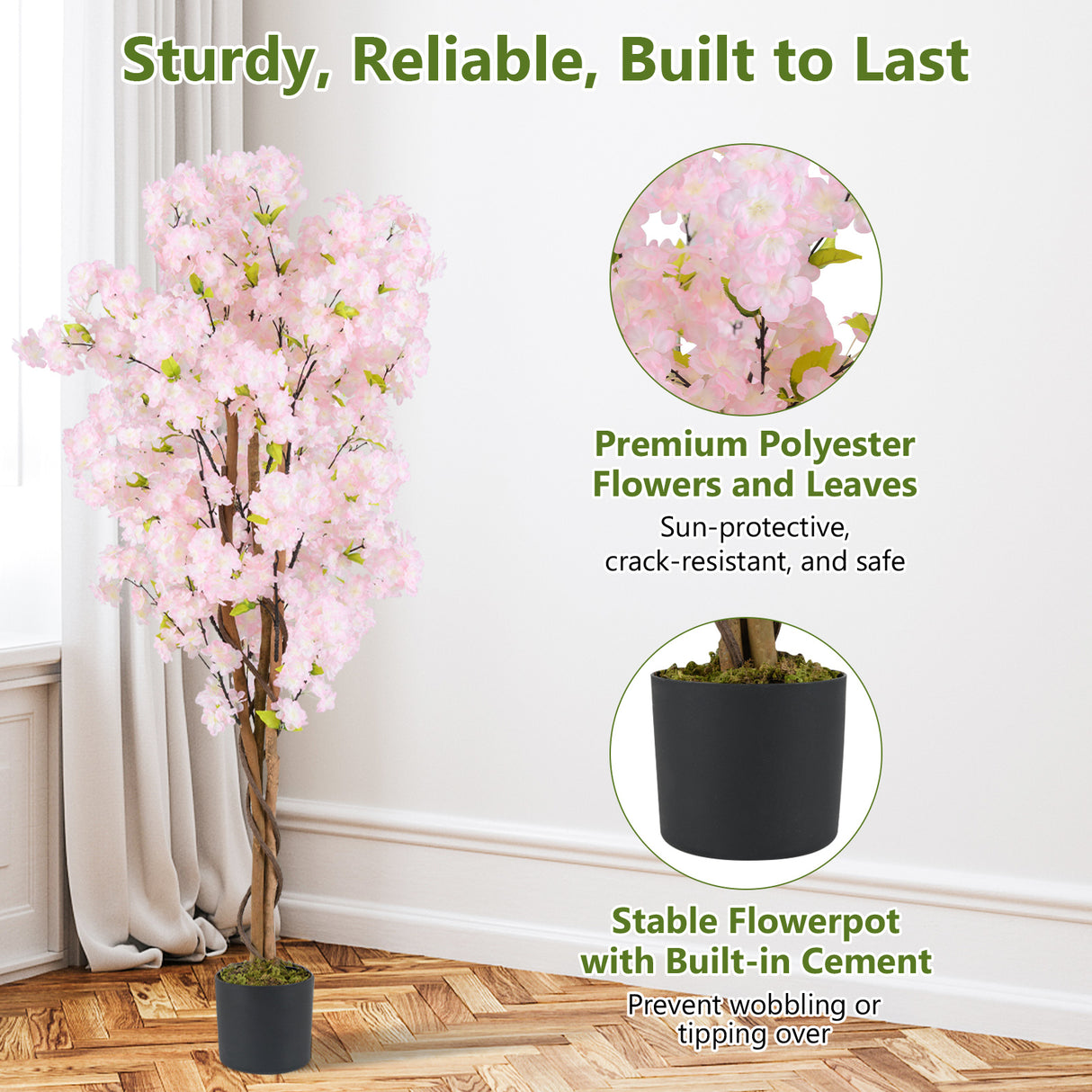 5 FT Tall Artificial Cherry Blossom Tree with Pink Flowers-2 Pack